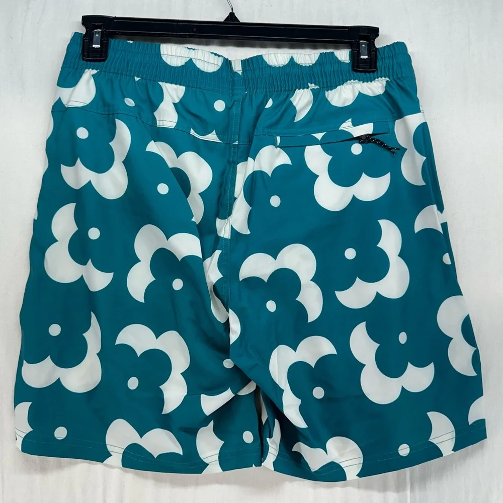 SC Sovereign SVRN Code Retro Teal Green Floral Print‎ Swim Trunks Mens Size M
